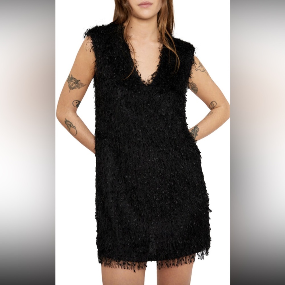 Wild Pony Dress 1200 Black Eyelash Mini Party Large V Neck Sleeveless